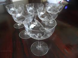 Set Of 6 Vintage Etched Champagne Coupes