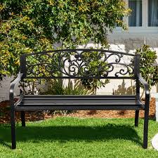 50 Patio Park Steel Frame Cast Iron Backrest Bench Porch Chair