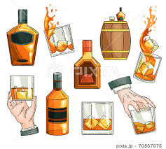 Vector Whiskey Symbols Set Glass