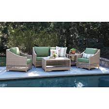 Prescott 5 Piece Resin Wicker Patio Deep Seating Set With Sunbrella Spectrum Cilantro Cushions Canopy Home And Garden