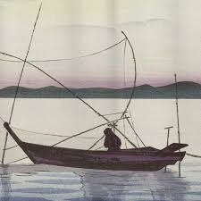 Boat Shower Curtain Japanese Art Lake
