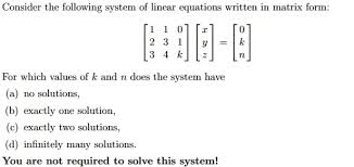 Linear Equations Written In Matrix Form