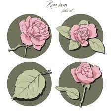 Vector Set Of Round Icons With Roses