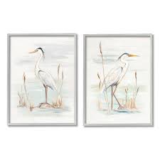 Elegant Heron Birds Cattails Plants