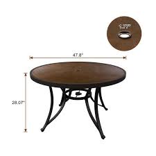 Mondawe Cast Aluminium Patio Round Outdoor Dining Table 48 In W With Tempered Glass Tabletop Umbrella Hole For Yard Gazebo