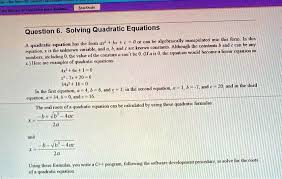 Question 6 Solving Quadratic Equations