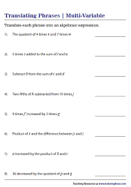 Translating Algebraic Expressions