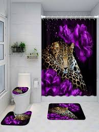 1pc Leopard Print Shower Curtain And