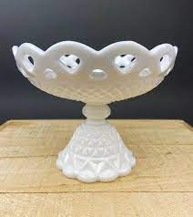 Vintage Milk Glass Compote Or Footed