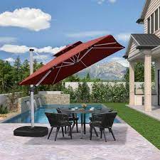9 Ft Square High Quality Aluminum Cantilever Polyester Outdoor Patio Umbrella With Wheels Base Brick Red