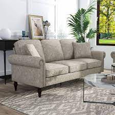 Michaud 79 75 In W Rolled Arms Chenille Straight Sofa In Brown