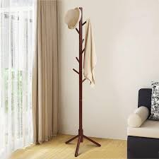 Walnut Wooden Coat Rack Stand Hall Tree