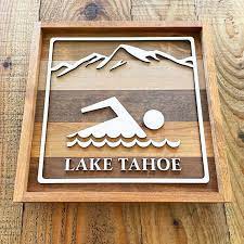 Lake Tahoe Swimming Wooden Sign Custom