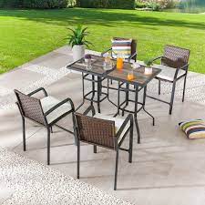 Wicker Bar Height Outdoor Dining Set