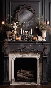 A Fireplace With Candles And Flowers On