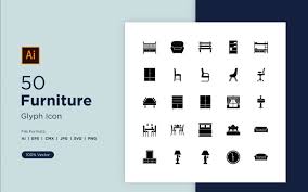 50 Furniture Glyph Icon Sets 228834