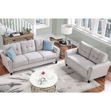 2 Piece Wood Top Gray Sofa Living Room