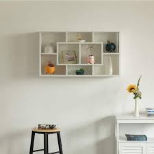 Basicwise Modern 8 Tier Bookcase Wall Mount And Freestanding Storage Shelves For Decoration Display White