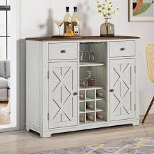Festivo White Wood Bar Cabinet With Brushed Nickel Knobs