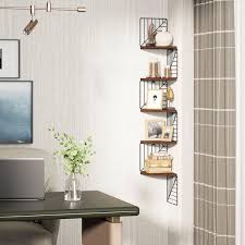 5 Tier Decorative Floating Corner Wall Shelves Dark Walnut