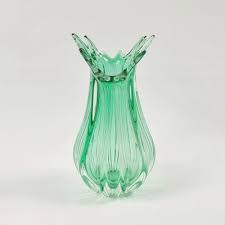Green Ribbed Murano Glass Vase