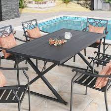 Ulax Furniture 67 In X 35 In Metal Steel Outdoor Dining Table With 1 57 In Umbrella Hole