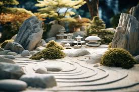 Japanese Zen Garden Stones In Row