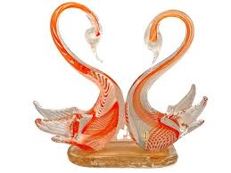 Vintage Murano Two Glass Swans On