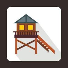 Wooden Stilt House Icon Flat Style