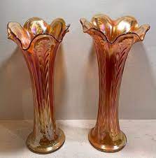 Carnival Glass Vases 1930s Set Of 2