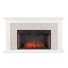 Ithaca 60 25 In W Faux Stacked Stone Electric Fireplace In White