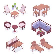 Garden Furniture Isometric Table Chairs