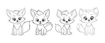 Cute Fox Cartoon Line Art Coloring Page