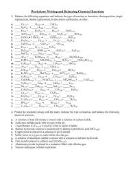 Chemistry Worksheets Chemical Equation