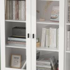 Fufu Gaga 78 7 In W X 12 2 In D X 70 9 In H 14 Shelf Wood Standard Bookcase Bookshelf With Glass Doors Adjustable Shelves White