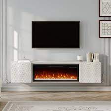 67 Mdf Wall Mounted Tv Stand With 36 Electric Fireplace White