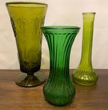 Vintage Green Glass Vases Each Sold
