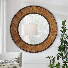 Home Decorators Collection Medium Round Farmhouse Accent Mirror With Wood Finish 31 In Diameter