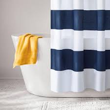 White Rugby Stripe Shower Curtain Rug