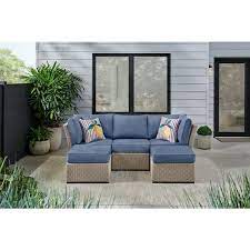 Salisbury 5 Piece Outdoor Sectional With Natural Frame Finish And Lake Cushions