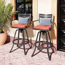 Pellebant Red Outdoor Cast Aluminum Swivel Bar Stool With Cushion Set Of 2 Size 18 11