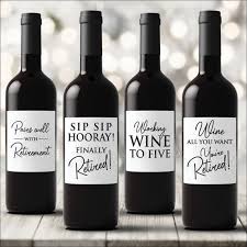 Set Of 4 Retirement Wine Bottle Labels
