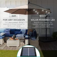 Best Choice S 10ft Solar Led Offset Hanging Outdoor Market Patio Umbrella W Easy Tilt Adjustment Tan