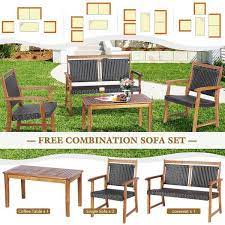 Forclover 4 Piece Acacia Wood Wicker
