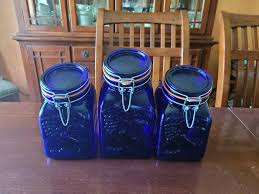 Cobalt Blue Glass Lidded Mason Jars