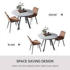 3 Piece Gray Round Dining Table Set Mdf Dining Table With 2 Brown Dining Chairs