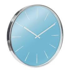 Stonebriar 20 Inch Silver Og Round Modern Battery Operated Wall Clock Blue