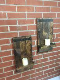 Set Of 2 Wooden Rustic Sconces With 2