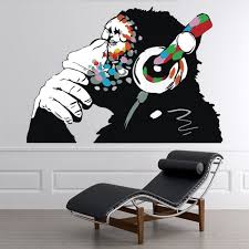 Thinking Monkey Headphones Banksy Wall