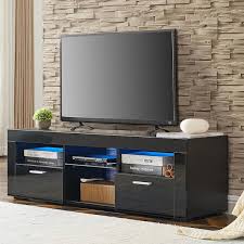 51 2 In W Black Particleboard Tv Stand With Led Lights And Super Storage Space Maximum Television Size For 55 In